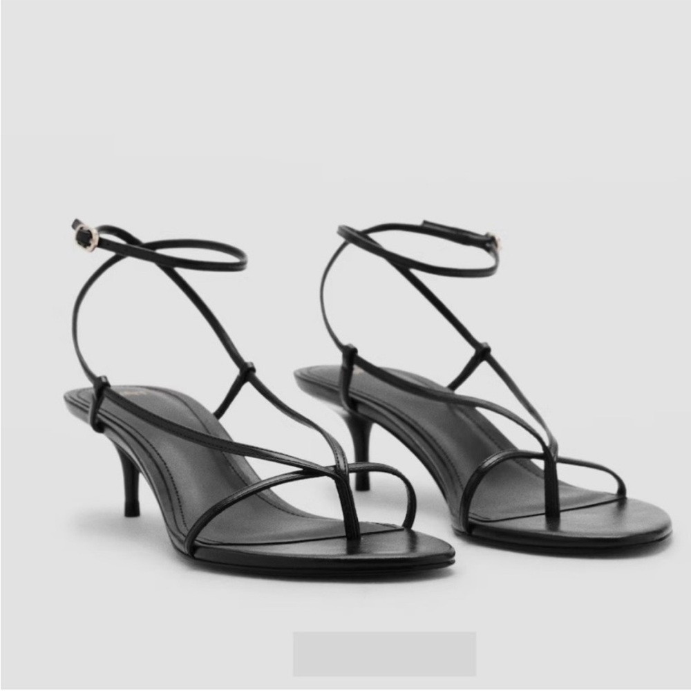 Mango Black Strappy Kitten Heels